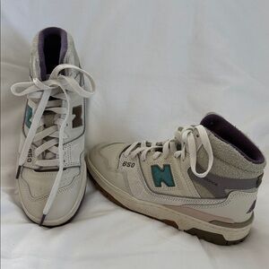New Balance Cream and Purple High-Top Sneakers